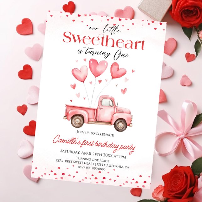 Convite Sweetheart valentine's truck Girl birthday (Criador carregado)