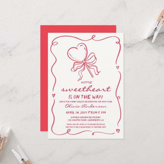 Convite Sweetheart whimsical lollypop Baby Shower (Frente/Verso In Situ)