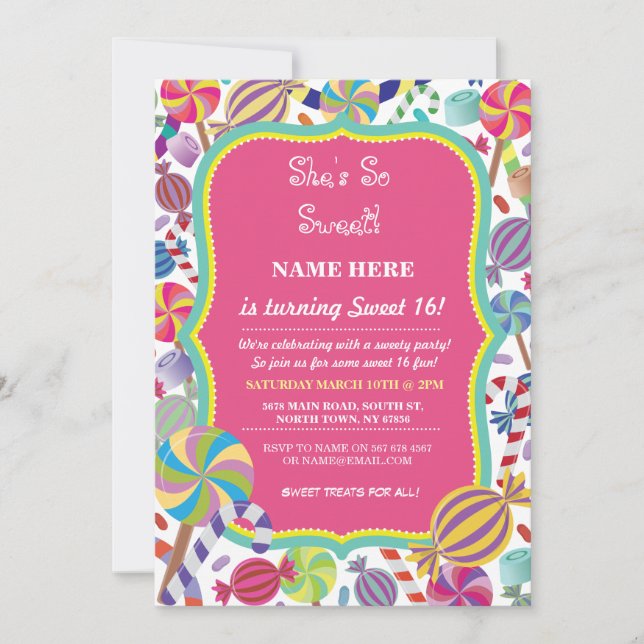 Convite Sweety Dessert Candy Sweet 16 ou qualquer idade Co (Frente)
