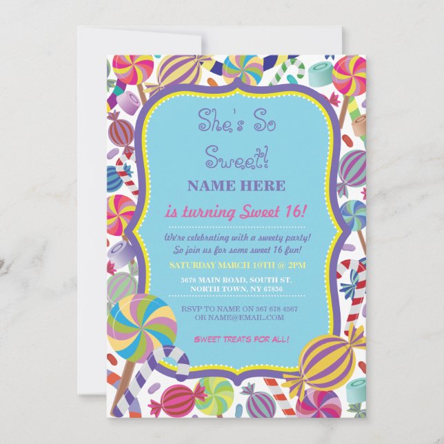 Convite Sweety Dessert Candy Sweet 16 ou qualquer idade Co (Frente)
