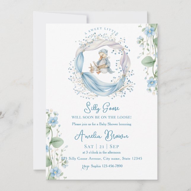 Convite Swet Silly Goose Reading Baby Shower Invitation (Frente)