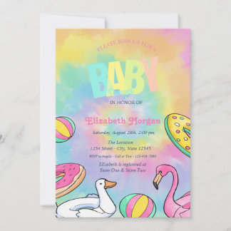 Convite Swimming Pool Toys Tye Dye Baby Shower 