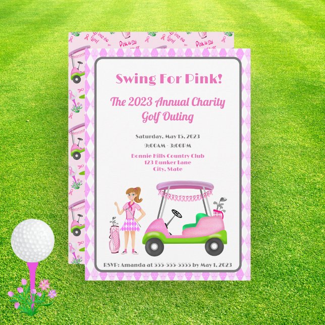 Convite Swing For Pink Golf Outing Breast Cancer (Criador carregado)