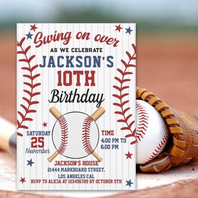 Convite "Swing On Over – Baseball Birthday Boy Party  (Criador carregado)