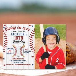 Convite Swing On Over – Baseball Birthday Boy with Photo