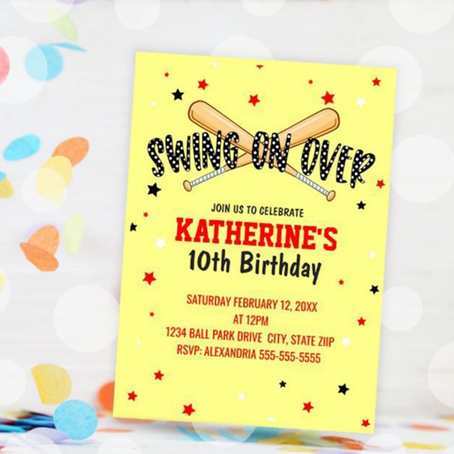 Convite Swing On Over Softball Birthday (Swing On Over Softball Birthday Invitation)
