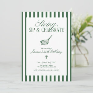 Convite Swing Sip Celebrar Aniversário de Golfe Faixa Verd