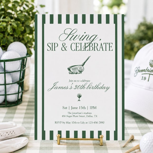 Convite Swing Sip Celebrar Aniversário de Golfe Faixa Verd (Criador carregado)