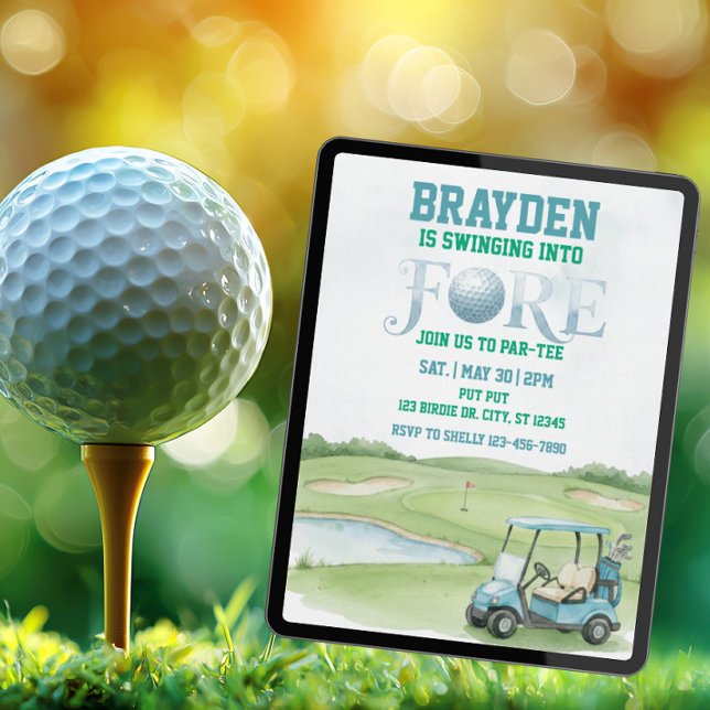 Convite Swinging Into Fore, Blue Golf 4th Birthday (Criador carregado)