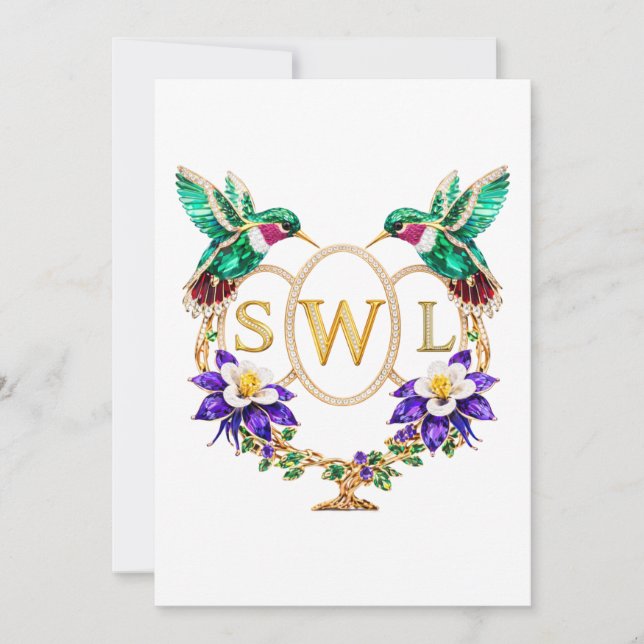 Convite SWL Hummingbird Wedding Any Letters Custom  (Frente)