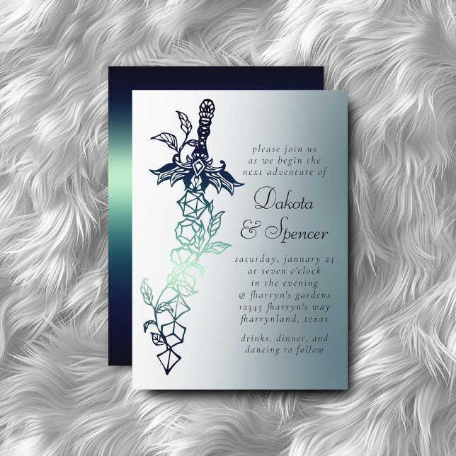 Convite Sword RPG | Teal Fantasy Tabletop PnP Gamer Dice (Criador carregado)