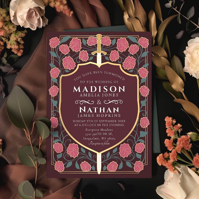 Convite Sword & Shield Medieval Fantasy Casamento Monogram (Criador carregado)