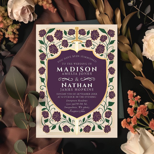 Convite Sword & Shield Medieval Fantasy Casamento Monogram (Criador carregado)