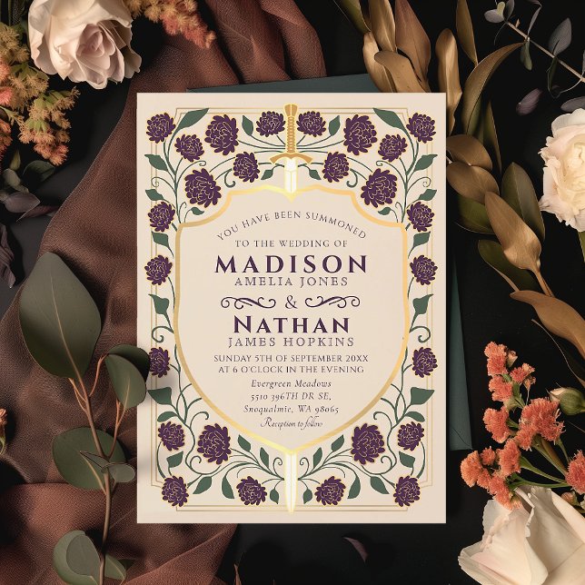 Convite Sword & Shield Medieval Fantasy Casamento Monogram (Criador carregado)