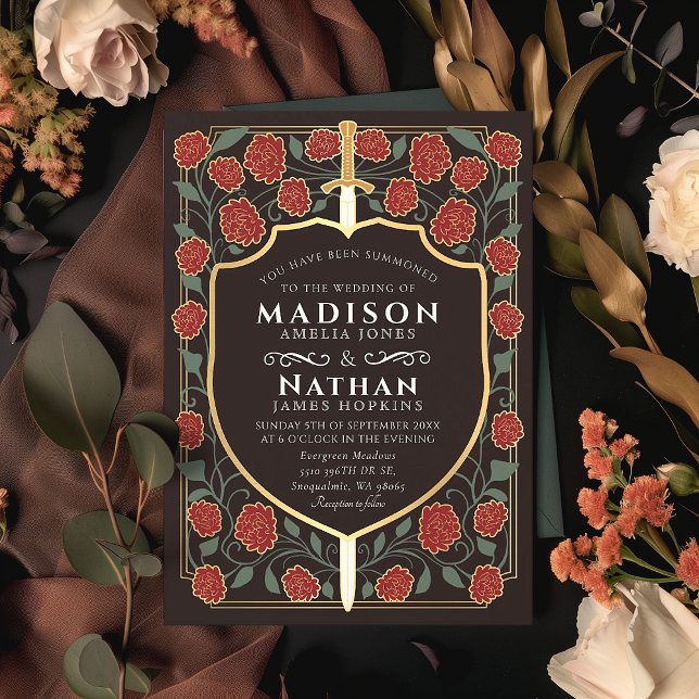 Convite Sword & Shield Medieval Fantasy Casamento Monogram (Criador carregado)