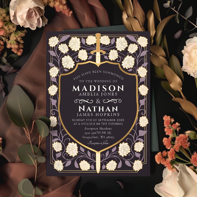 Convite Sword & Shield Medieval Fantasy Casamento Monogram (Criador carregado)