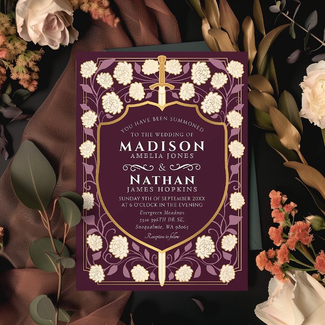 Convite Sword & Shield Medieval Fantasy Casamento Monogram (Criador carregado)