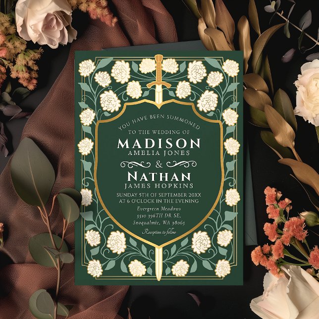 Convite Sword & Shield Medieval Fantasy Casamento Monogram (Criador carregado)