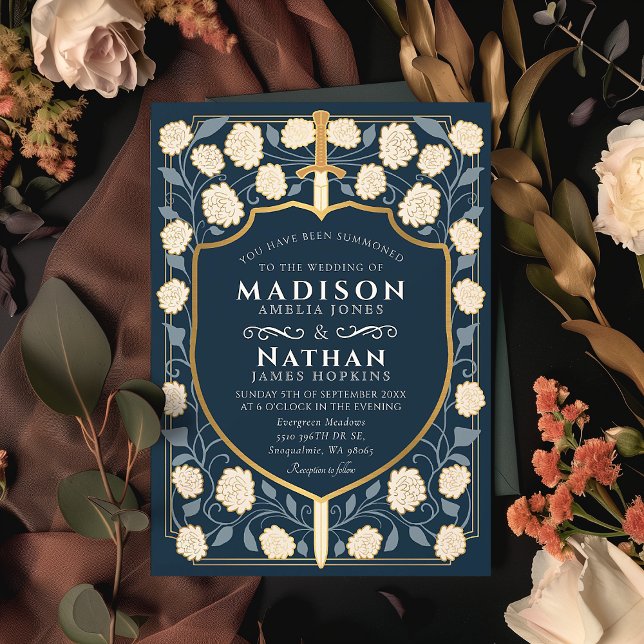 Convite Sword & Shield Medieval Fantasy Casamento Monogram (Criador carregado)