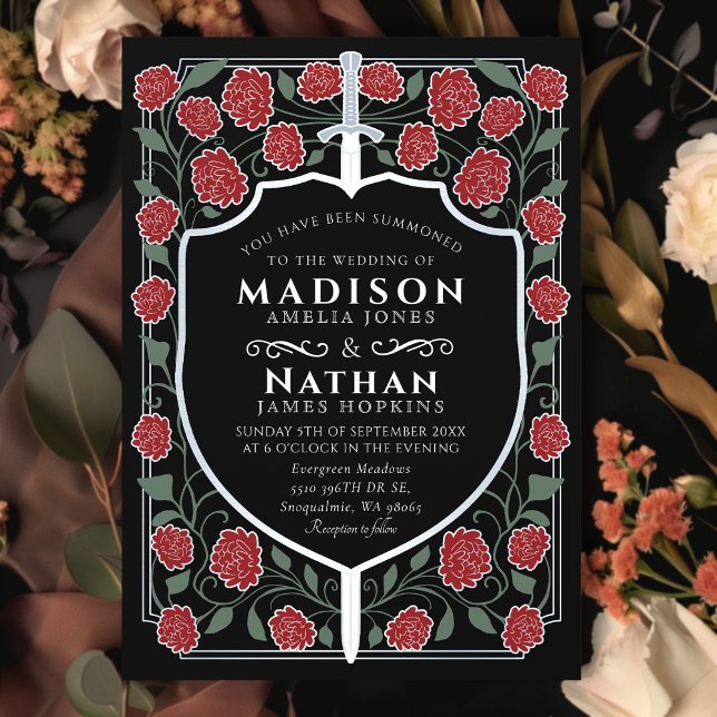 Convite Sword & Shield Medieval Fantasy Casamento Monogram (Criador carregado)