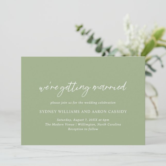 Convite Sydney Sage Green Modern Wedding (Em pé/Frente)