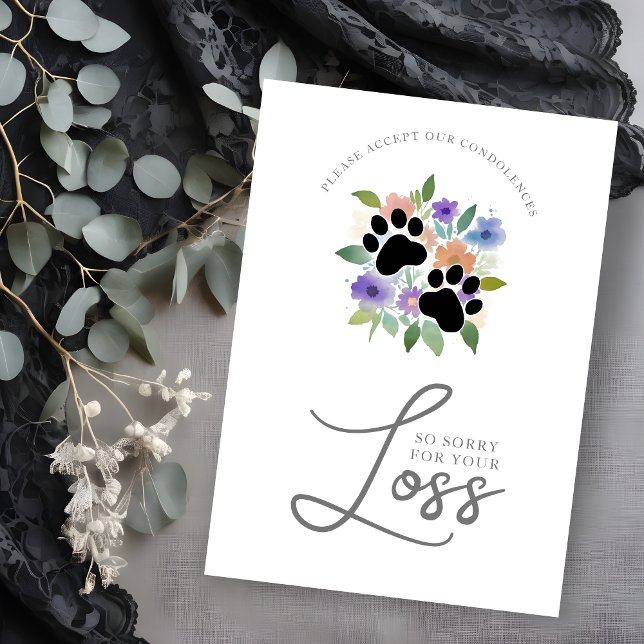 Convite Sympathy Card Cute Graceful Floral Wreath Pet Paw (Cute Graceful Floral Wreath Pet Paw Sympathy Card.)