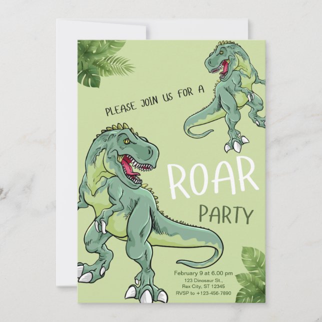 Convite T-Rex Dinosaur Birthday Party (Frente)