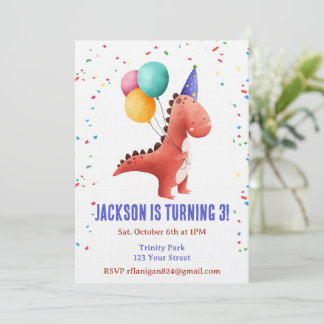 Convite T-Rex Dinosaur Party Animal Birthday Invitation