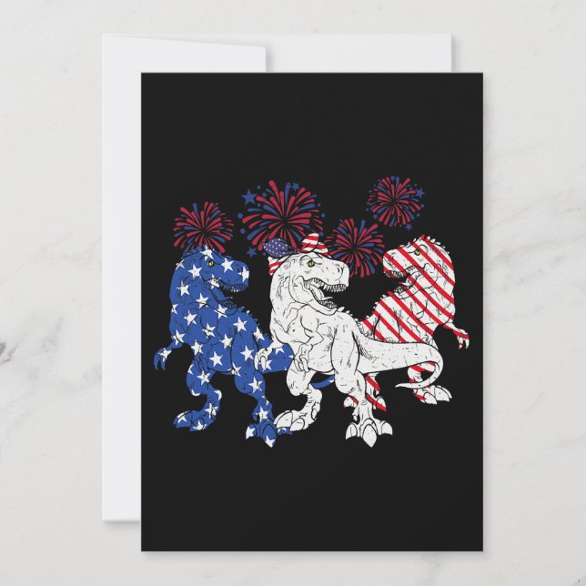 Convite T Rex Dinossaur Cute EUA Bandeira em 4 de julho (Frente)