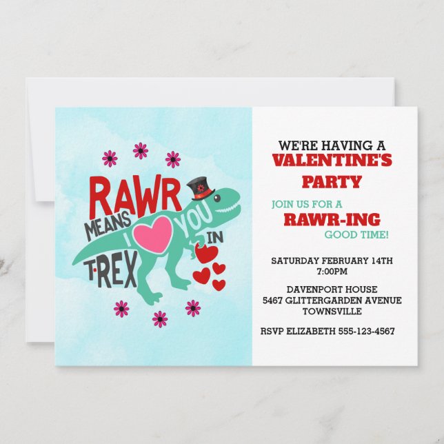 Convite T-Rex em um Namorados sofisticado e engraçado (Frente)