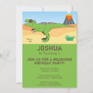 Convite T-Rex Partido do primeiro aniversario Dinossauro e