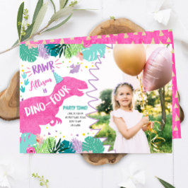Convite T-Rex Pink Dinossaur Girl Dino Quatro Quarto Anive