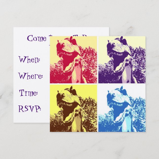Convite T-Rex Pop Art (Frente/Verso)
