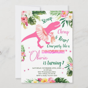 Convite T-Rex Tutus Birthday Convide, Tutus Rosa Esmagado