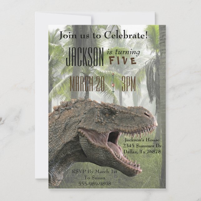 Convite T-Rex Tyrannosaurus Rex Dinosaur Aniversário (Frente)