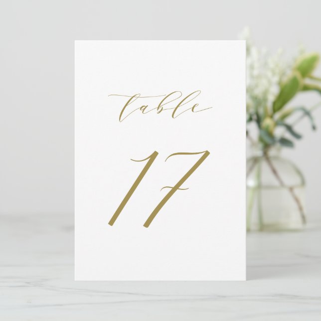 Convite Tabela de Casamento de Script Minimalista Dourado  (Em pé/Frente)