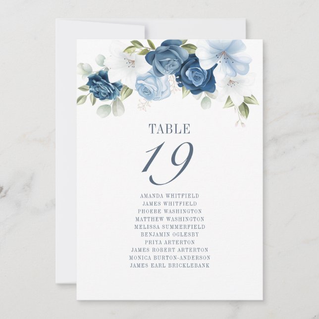 Convite Tabela de Casamento Floral Dusty Blue 19 (Frente)
