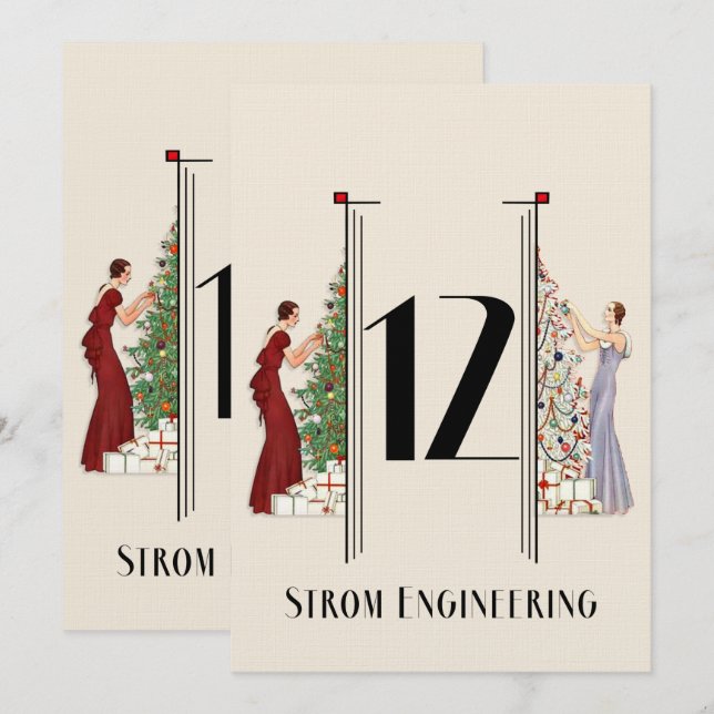 Convite Tabela de Natal Peacock Art Deco Flair Número 12 (Frente/Verso)