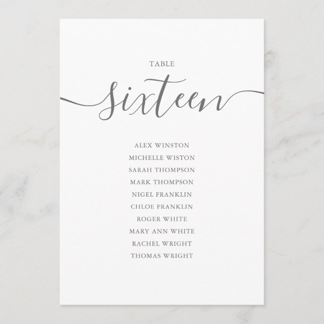 Convite Tabela de Script de Cinza Elegante Número 16 Gráfi (Frente)