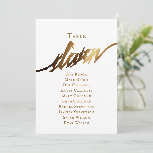 Convite Tabela de Script Elegante Dourada Número 11 Gráfic (Em pé/Frente)