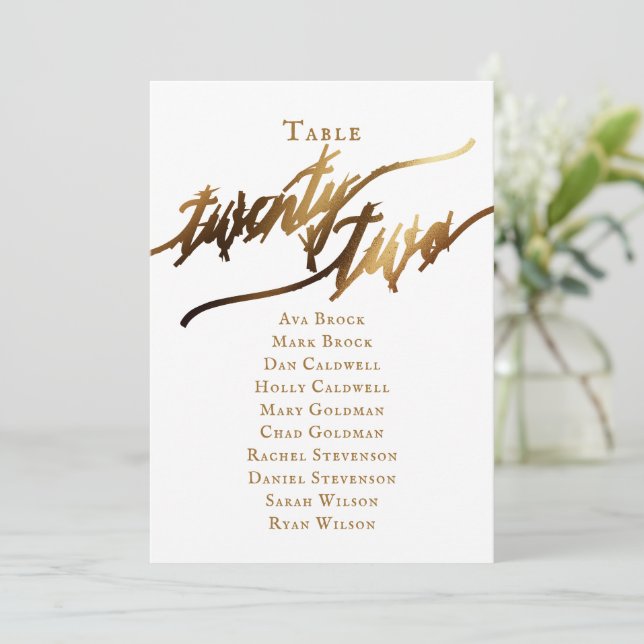 Convite Tabela de Script Elegante Dourada Número 22 Gráfic (Em pé/Frente)