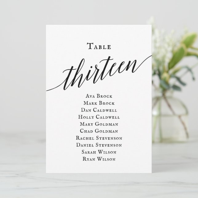 Convite Tabela de Script Elegante Preta Número 13 Gráfico  (Em pé/Frente)