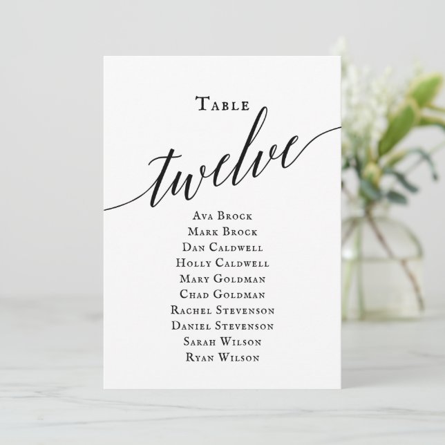 Convite Tabela de Script Elegante Preto Número 12 Gráfico  (Em pé/Frente)