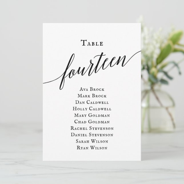 Convite Tabela de Script Elegante Preto Número 14 Gráfico  (Em pé/Frente)