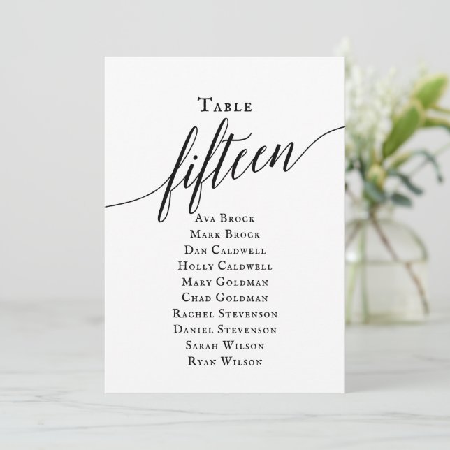 Convite Tabela de Script Elegante Preto Número 15 Gráfico  (Em pé/Frente)