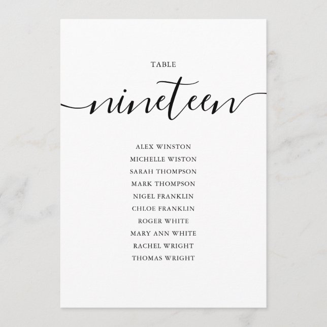 Convite Tabela de Script Preto Elegante Número 19 Sentado (Frente)