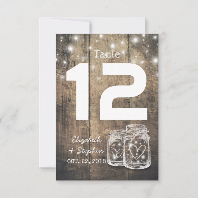 Convite Tabela Local de Casamento Número Mason Jar Light (Frente)