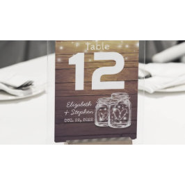 Convite Tabela Local de Casamento Número Mason Jar Light