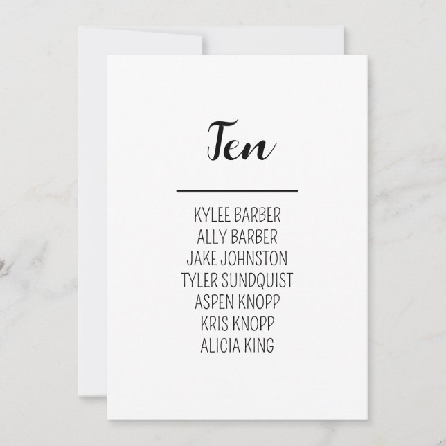 Convite Tabela Minimalista Número 10 Sentado (Frente)