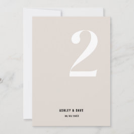 Convite Tabela Número 2 Números de Casamento de Beige Negr